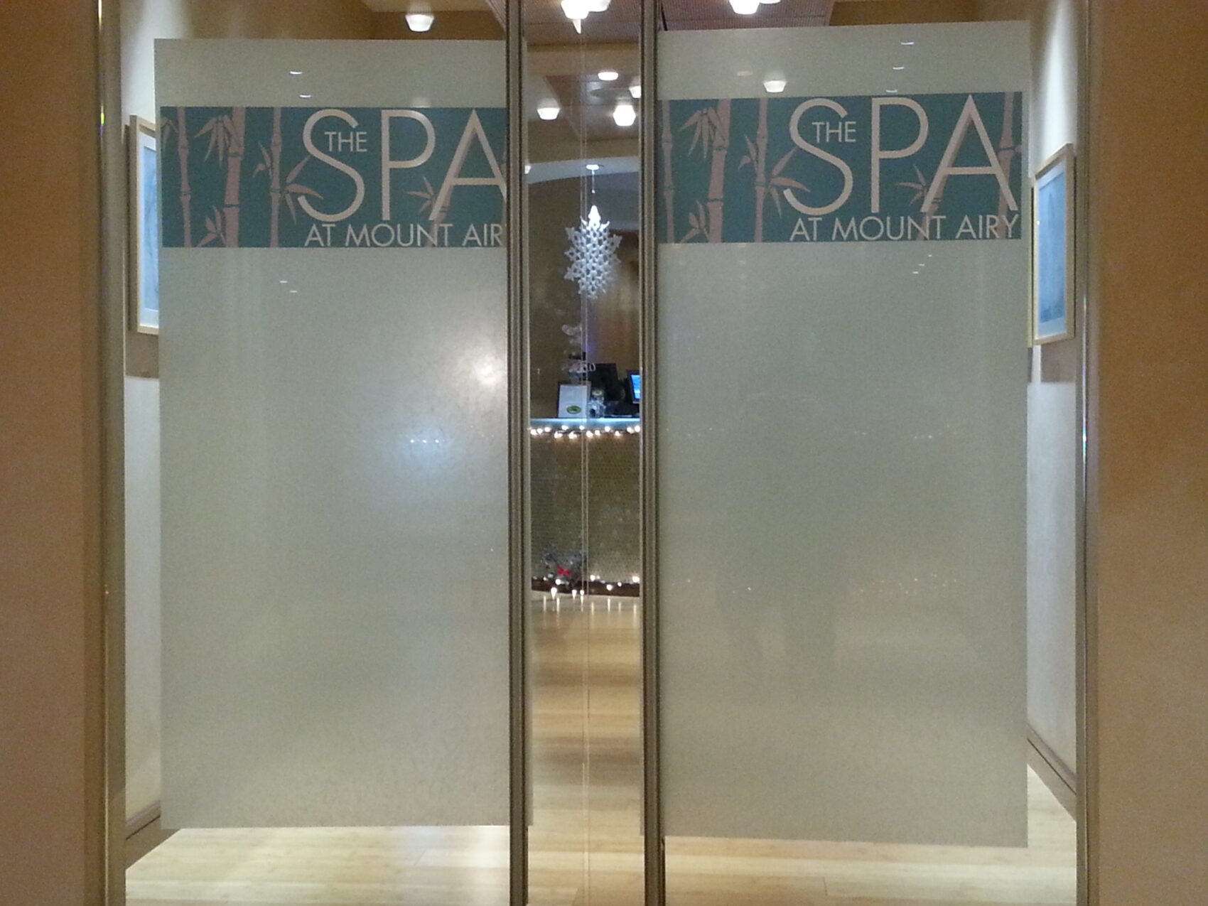 Fasara Decorative Window Films installed at The Spa at Mount Airy by Sun Control Plus